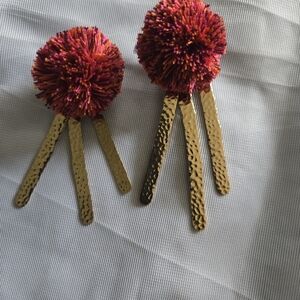 Colorful Pom Pom Earrings with Gold Accents
